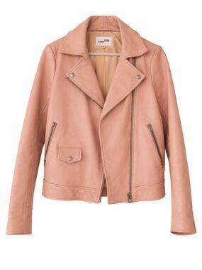 Frank + Oak Women's Dusty Pink real Leather Moto Jacket biker jacket spring xs/s